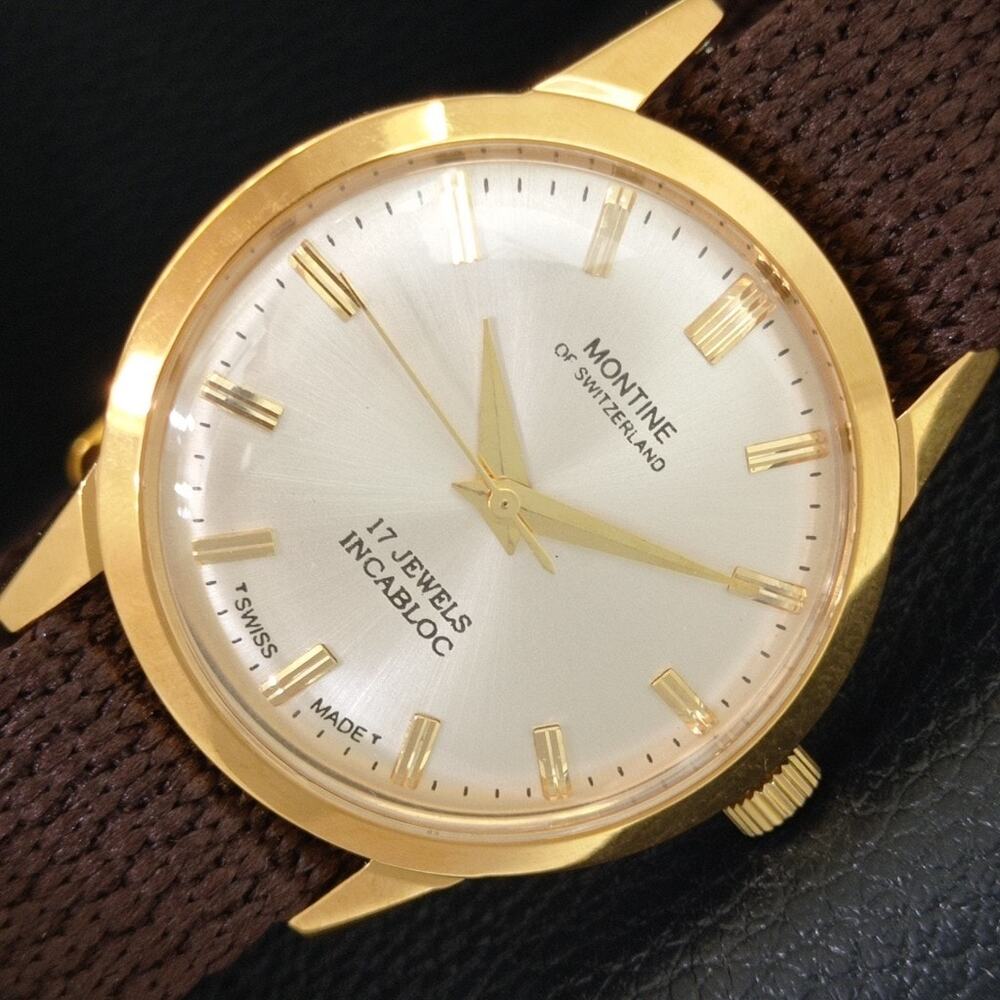 Vintage 1987 Montine Of Switzerland  Manual Mens Gold Watch W/Nato Strap